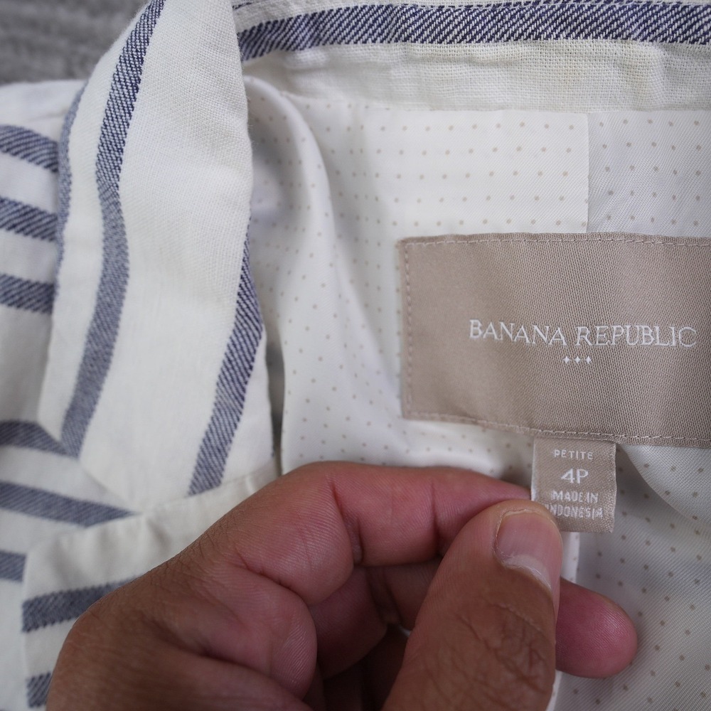 Banana Republic Striped Linen Cotton Blazer Blue White Nautical Jacket Womens 4P - Picture 8 of 11